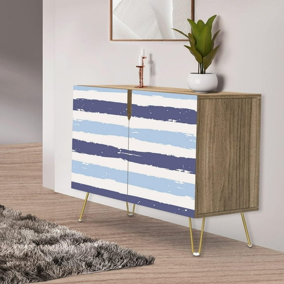 PixonSign Sideboard Buffet Cabinet, Kitchen Storage Cabinet with 2 Doors, Navy Blue Periwinkle Paint, Cupboard Console Table for Dining Room - 35" L x 18" W x 29" H