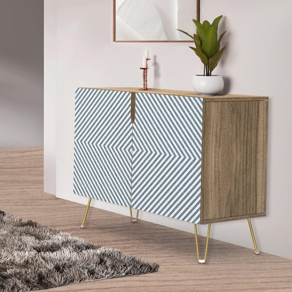 PixonSign Sideboard Buffet Cabinet, Kitchen Storage Cabinet with 2 Doors, Optical Illusion Diamond Patterns, Cupboard Console Table for Dining Room - 35" L x 18" W x 29" H