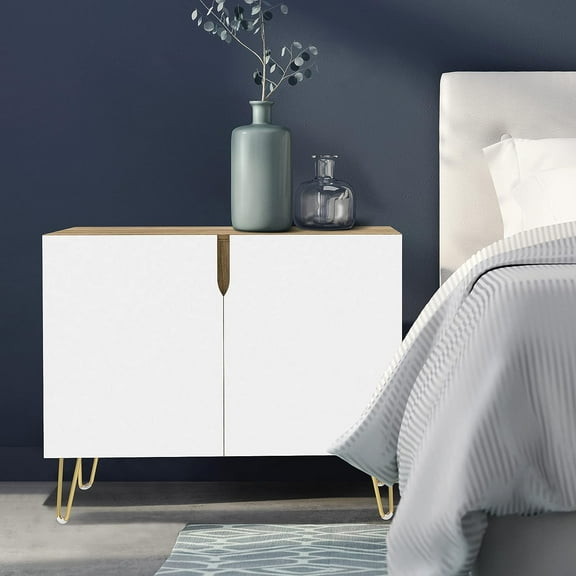 PixonSign Sideboard Buffet Cabinet, Kitchen Storage Cabinet with 2 Doors, Pure White Panel, Cupboard Console Table for Dining Room - 35" L x 18" W x 29" H