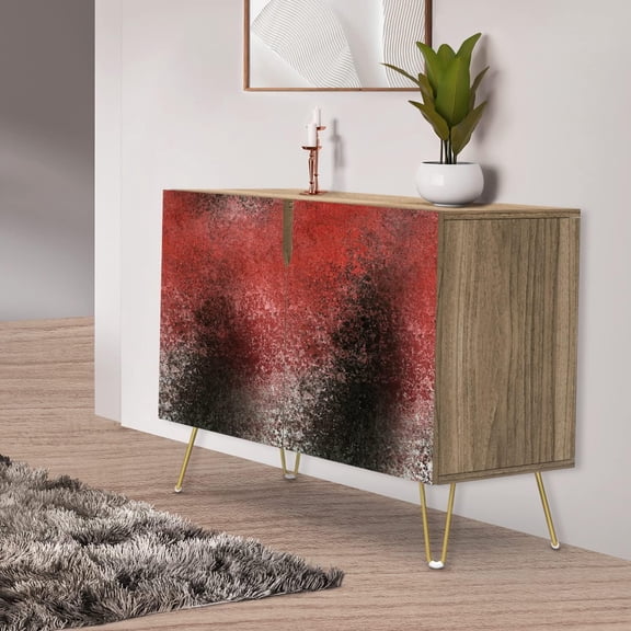 PixonSign Sideboard Buffet Cabinet, Kitchen Storage Cabinet with 2 Doors, Red & Black Paint Stroke Pattern, Cupboard Console Table for Dining Room - 35" L x 18" W x 29" H