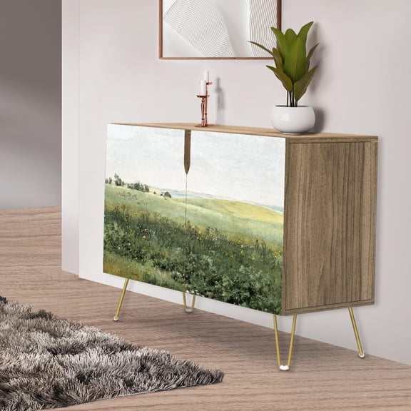 PixonSign Sideboard Buffet Cabinet, Kitchen Storage Cabinet with 2 Doors, Rustic Countryside Green Hill, Cupboard Console Table for Dining Room - 35" L x 18" W x 29" H
