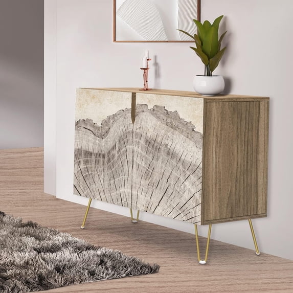 PixonSign Sideboard Buffet Cabinet, Kitchen Storage Cabinet with 2 Doors, Rustic Forest Tree Wood Ring Pattern, Cupboard Console Table for Dining Room - 35" L x 18" W x 29" H