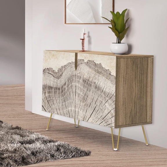 PixonSign Sideboard Buffet Cabinet, Kitchen Storage Cabinet with 2 Doors, Rustic Forest Tree Wood Ring Pattern, Cupboard Console Table for Dining Room - 35" L x 18" W x 29" H