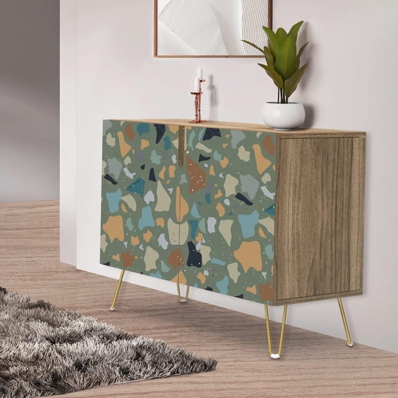 PixonSign Sideboard Buffet Cabinet, Kitchen Storage Cabinet with 2 Doors, Vibrant Fractal Marble Rock Pattern, Cupboard Console Table for Dining Room - 35" L x 18" W x 29" H