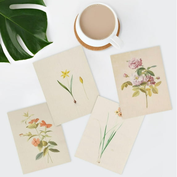 PixonSign Vintage Garden Wildflower Landscape Wall Art Prints, Set of 4 Country/Farmhouse Rustic Floral Botanical Paintings, Colorful Adhesive Canvas Posters for Home Decor - 8"x10"