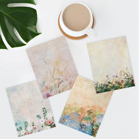 PixonSign Wildflower Plant Vintage Adhesive Canvas Posters, Canvas Wall Art Watercolor Botanical Garden Prints, Set of 4 Nature Colorful Pastel Paintings, Retro Wall Décor - 8"x10"