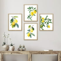 PixonSign Framed Pastel Watercolor Lemon Wall Art, Set of 4 Nature Wilderness Wall Prints, Botanical Plants Floral Wall Décor, Fresh Fruits Poster Set Modern Art Home Decorative - 8"x10" Natural