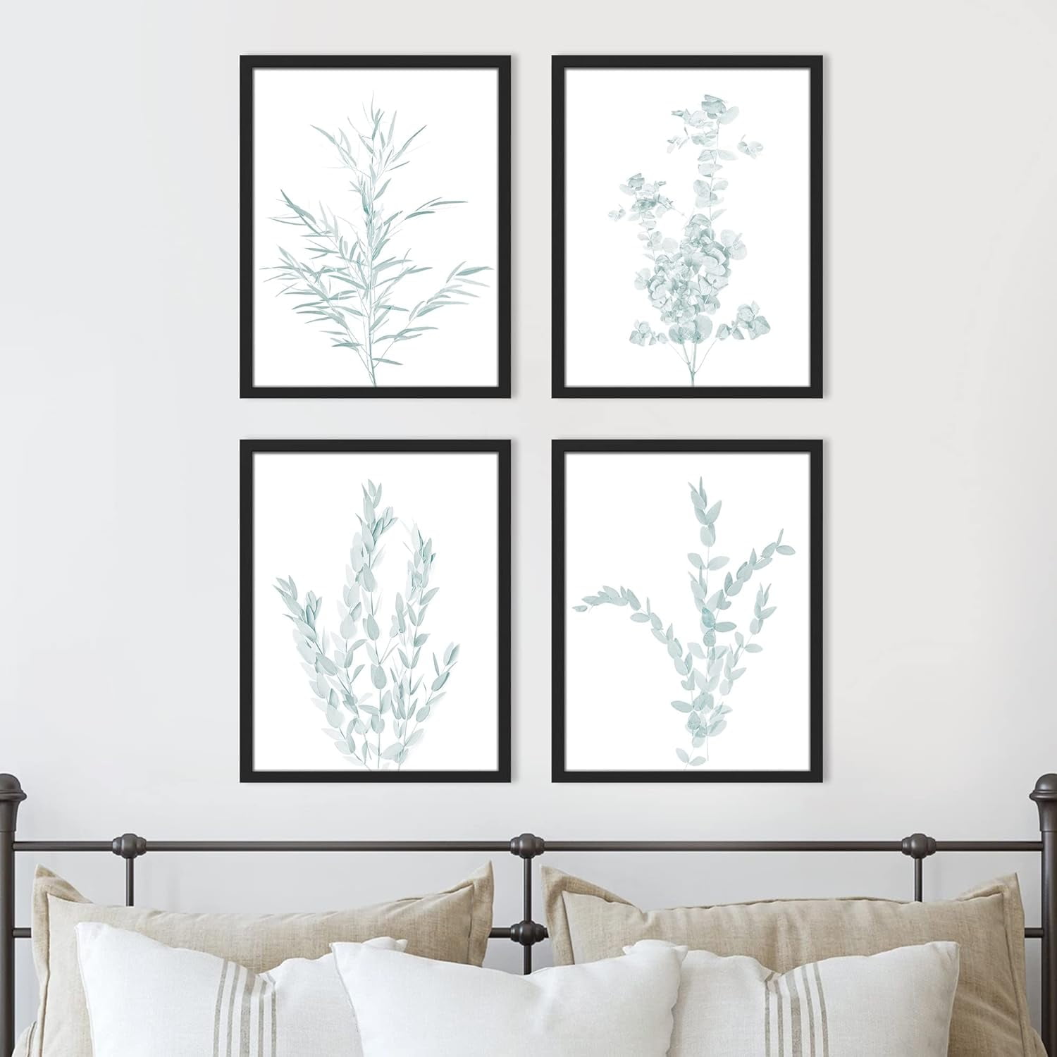 PixonSign Framed Teal Green Forest Plants Wall Art, Set of 4 Nature