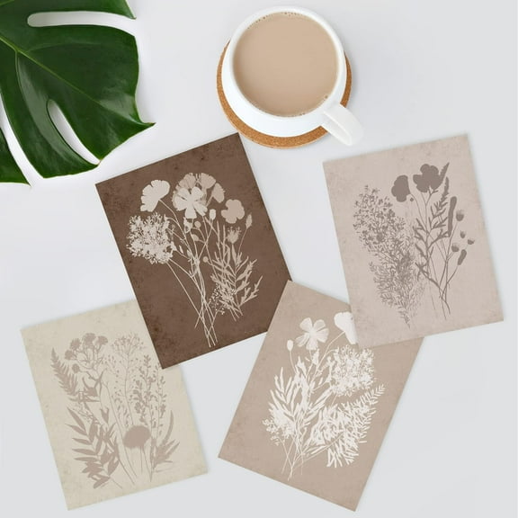 PixonSign&nbsp;Frameless Grunge Forest Flower Bouquet Wall Art, Set of 4 Nature Wilderness Wall Prints, Botanical Floral Wall Décor, Wildflower Shadow Digital Modern Canvas Poster Set - 8"x10"