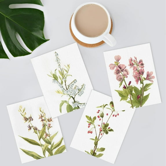 PixonSign Frameless Wall Art, Forest Wildflowers Posters, Set of 4 Retro Vintage Antique Floral Plant Wall Prints, Nature Wilderness Wall Décor for Living Room, Bedroom, Office - 8"x10"