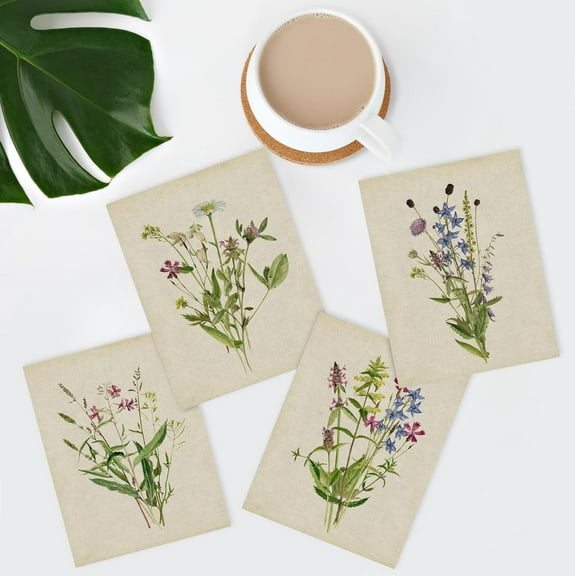 PixonSign Frameless Wall Art, Watercolor Floral Botanical Posters, Set of 4 Rustic Farmhouse Wall Decor Wildflowers Prints, Minimalist Wall Décor for Living Room, Bedroom, Office - 8"x10"