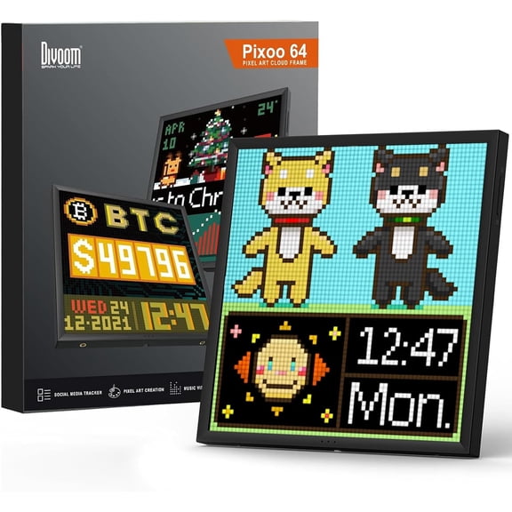 Pixoo-64 - WiFi Pixel Cloud Digital Frame with APP Control,64 X 64 LED Panel Display Frame for Gaming Room Decoration/Social Media Fans Counter