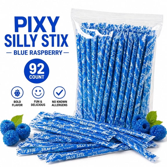 Micheles Pantry Pixy Silly Stix Candy Blue Raspberry 92 Count | Sweet & Sour Sugar Straws | No Known Allergens