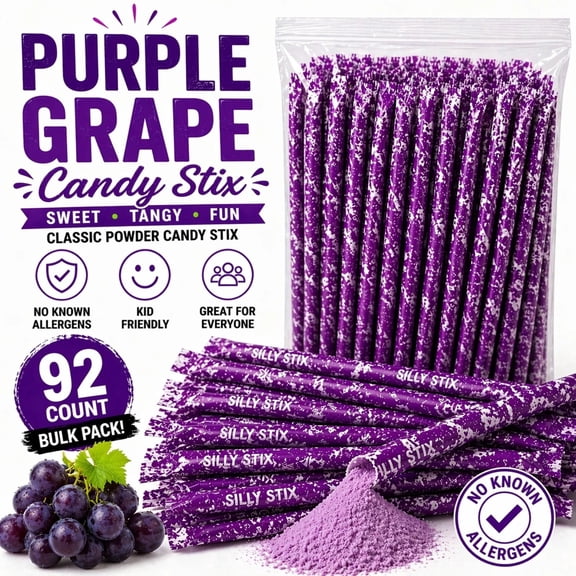 Michele's Pantry Pixy Silly Stix Powder Candy Straws Grape No Known Allergens 92 Count 6"