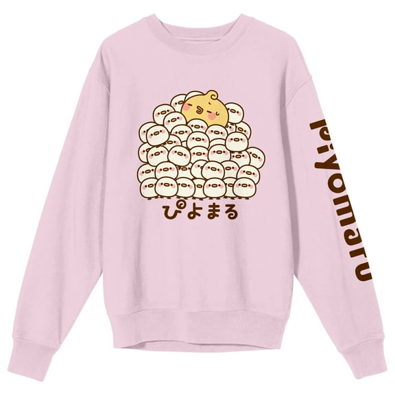 Piyomaru Group Shot Crew Neck Long Sleeve Adult Cradle Pink Sweatshirt