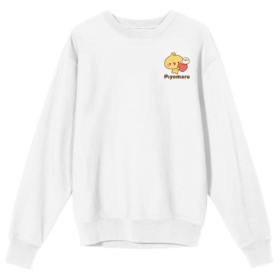 Piyomaru Heart Background Crew Neck Long Sleeve Adult White Sweatshirt