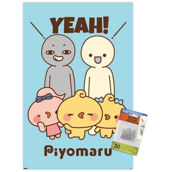 Piyomaru - Yeah! Wall Poster with Push Pins, 14.725" x 22.375"