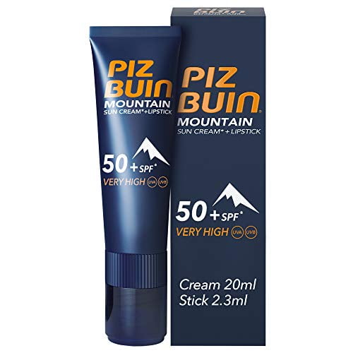 Piz Buin Mountain Suncream SPF50 and Lipstick SPF30.