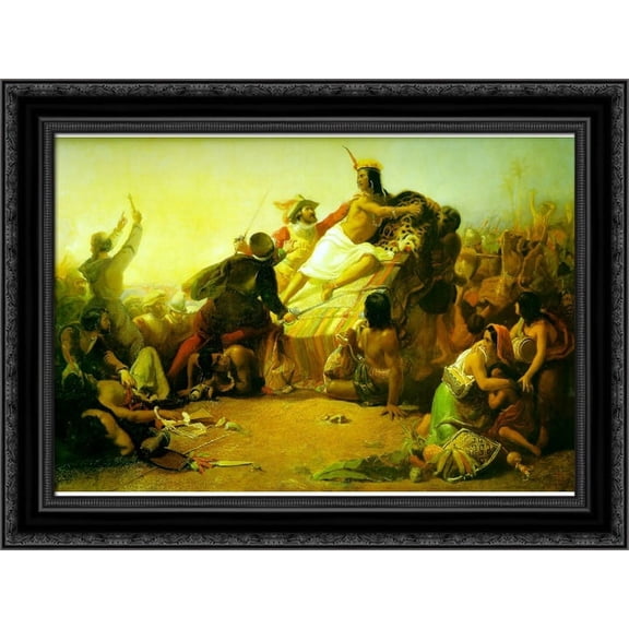 Pizarro Seizing the Inca of Peru 24x19 Black Ornate Wood Framed Canvas Art by Tissot, James Jacques Joseph