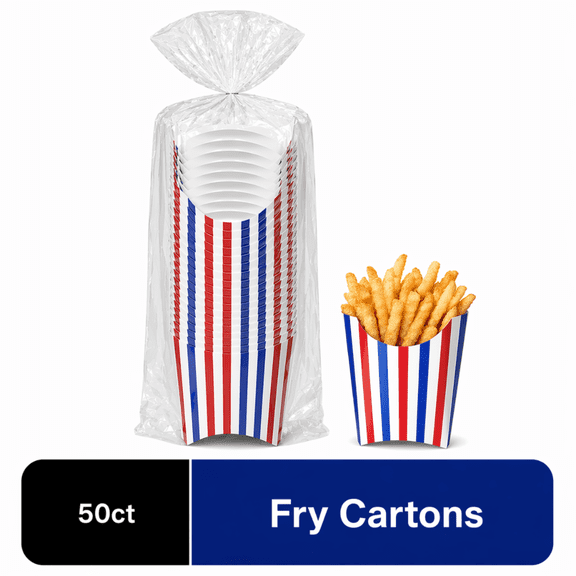 Pizazz Premium Disposable Paper Fry Cartons, Patterned, 50 Count