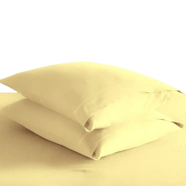 Pizuna 400 Thread Count Cotton-Envelope-Pillow-Cases Queen-Size 2 Pack Mellow Yellow, 100% Long Staple Cotton Soft Sateen Weave Pillow-Covers-With-8Inch-Flap (100% Cotton Queen Pillow Cases)