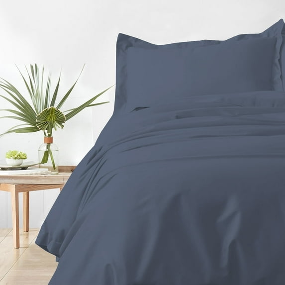 Pizuna Pure 100% Cotton Full Duvet Cover Set, Luxurious 400 Thread Count Long Staple Cotton Sateen Weave with Button Closure (Combed Dark Blue Cotton Duvet Cover Full)
