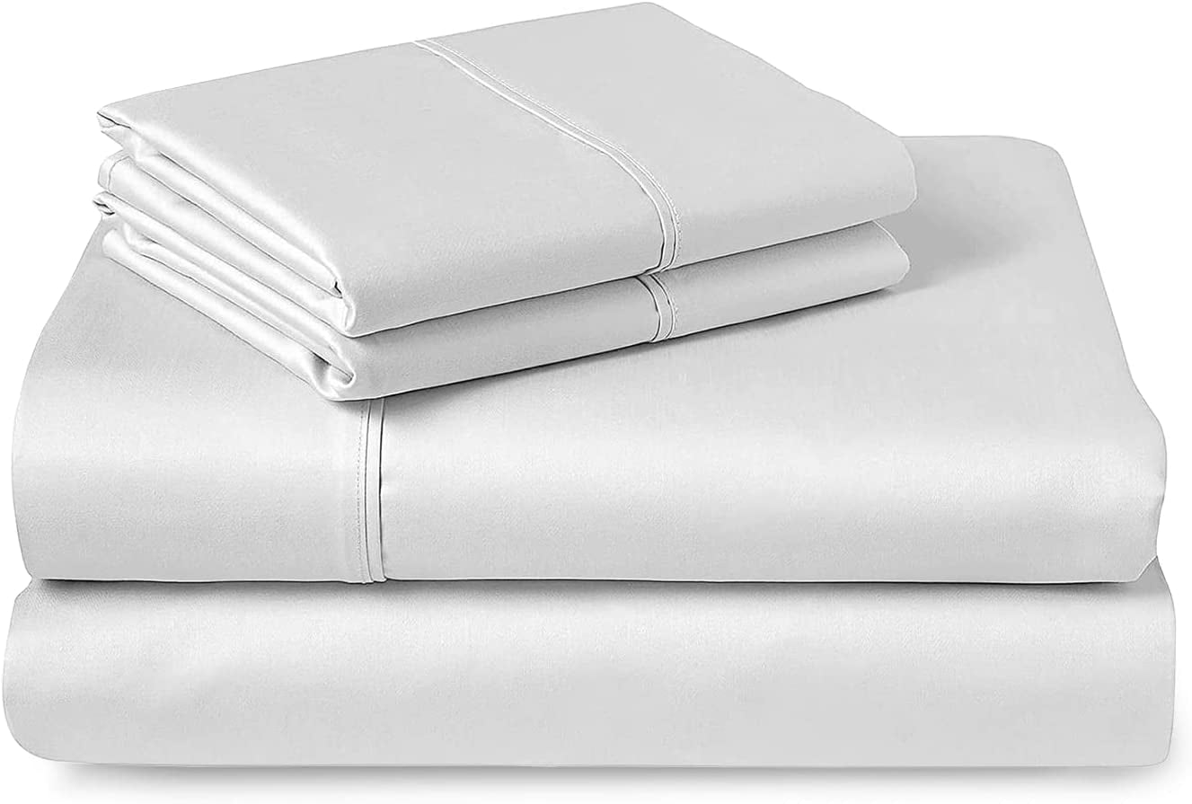 Pizuna 400 Thread Count Cotton Twin Sheets Set White, 100 Long Staple