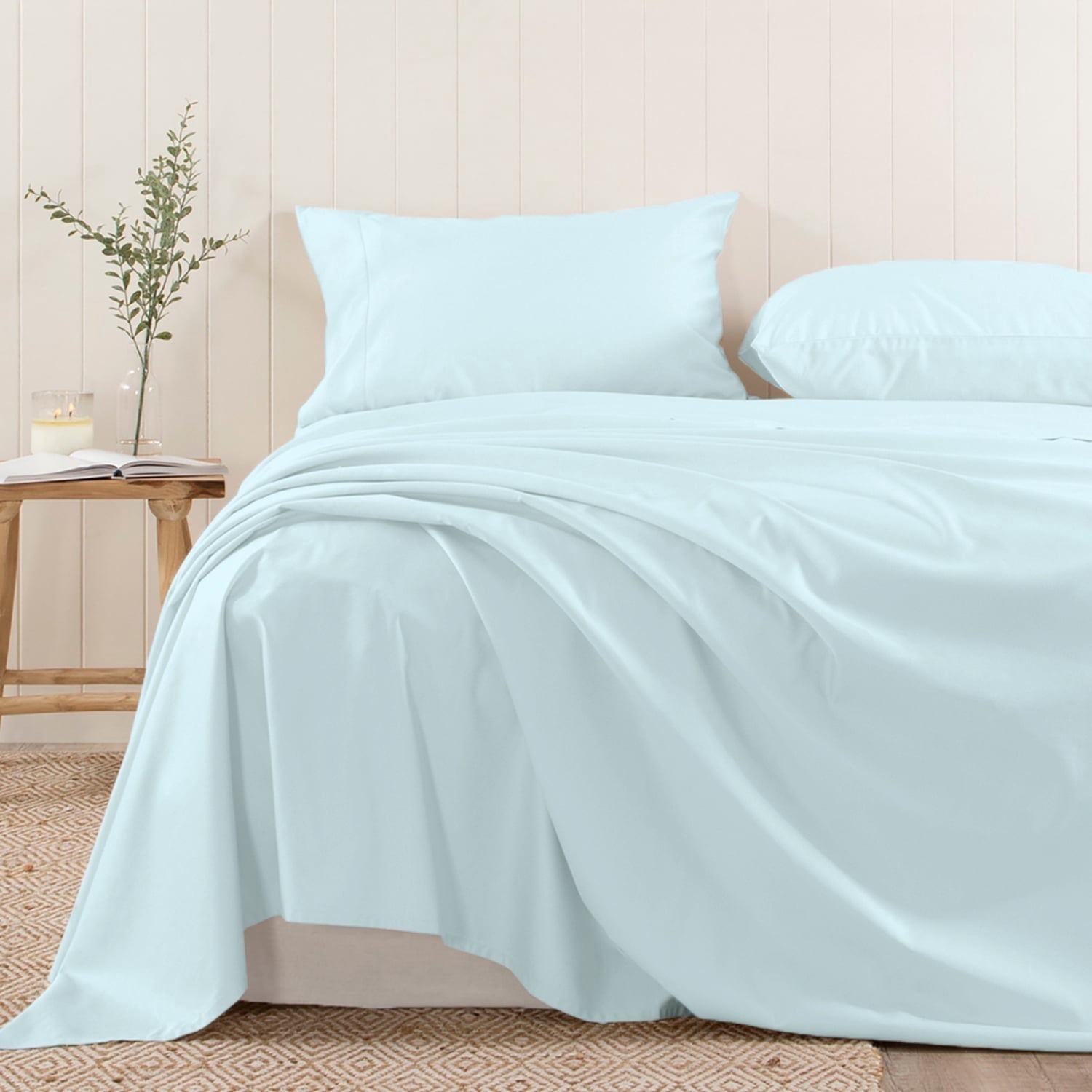 Pizuna 400 Thread Count Cotton Twin XL Flat Sheets Only, 1pc Baby Blue ...