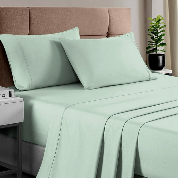 Pizuna 400 TC Twin-XL Cotton Sheet Set – Ultra Soft Sateen Weave, Long Staple Cotton, Fits Mattress up to 15” Deep – Sea Foam