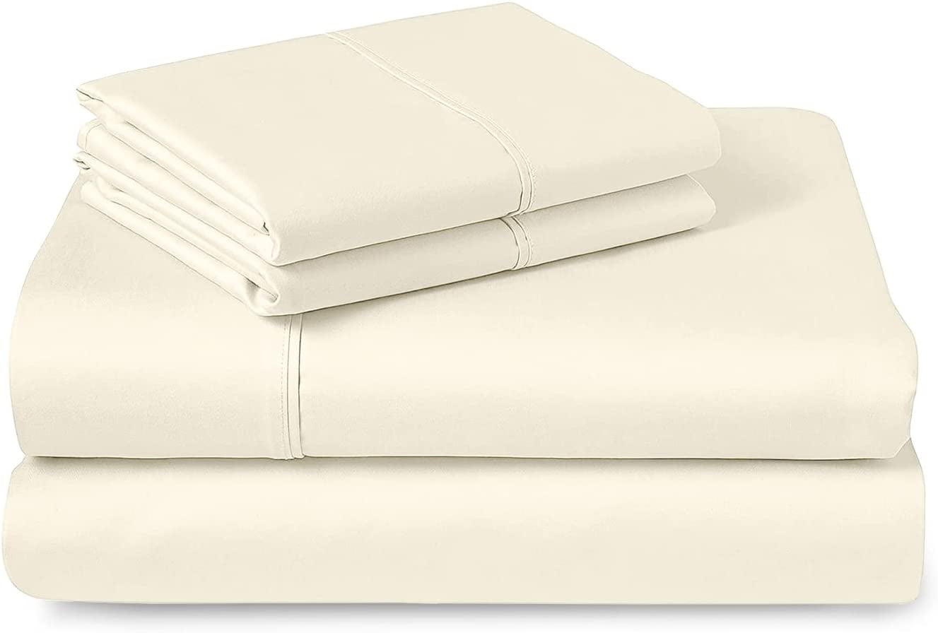 Pizuna 400 Thread Count King Cotton Sheets Set Ivory, 100 Long Staple