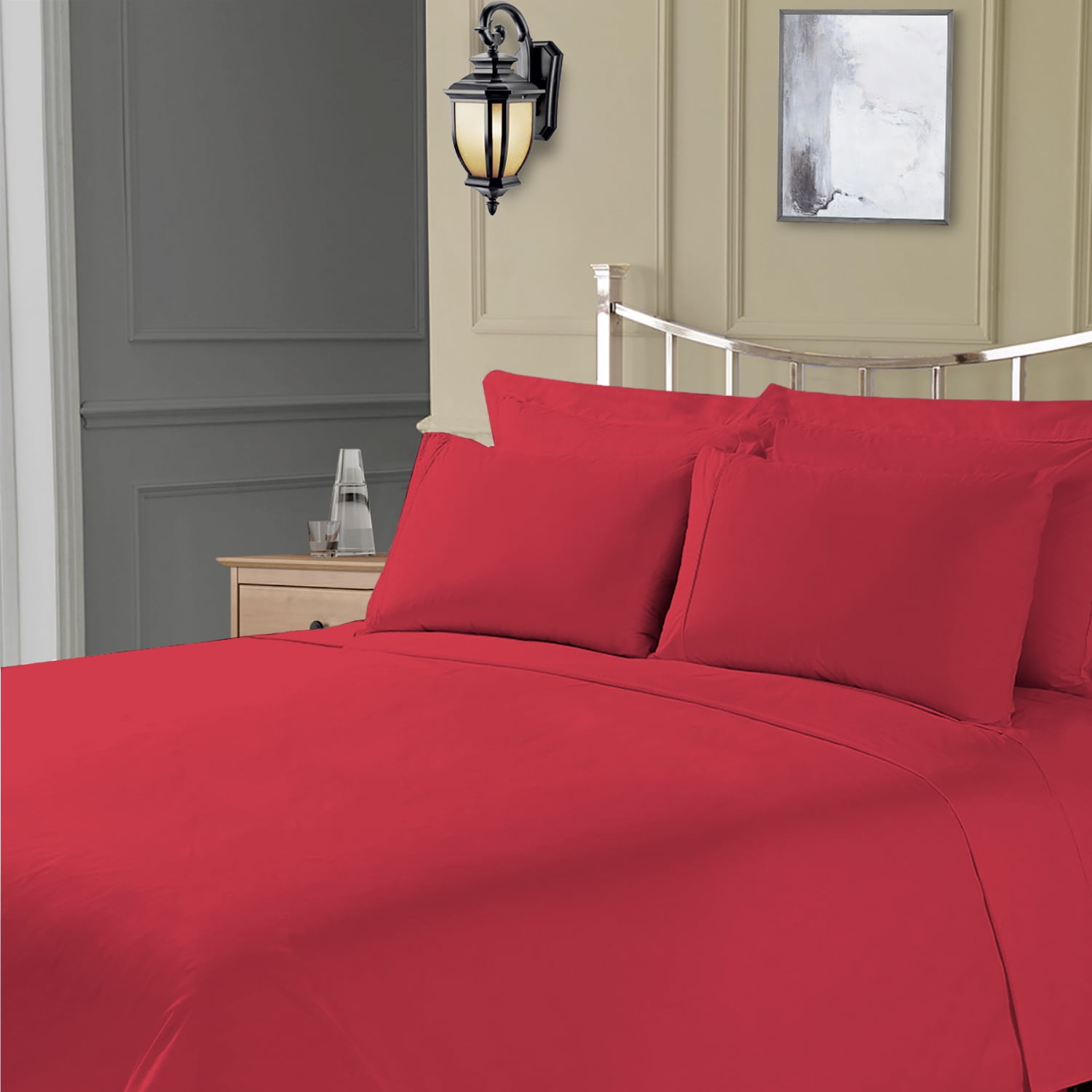 Pizuna 400 Thread Count Red Burgundy 6 Piece Sheets Queen Size Bed Set