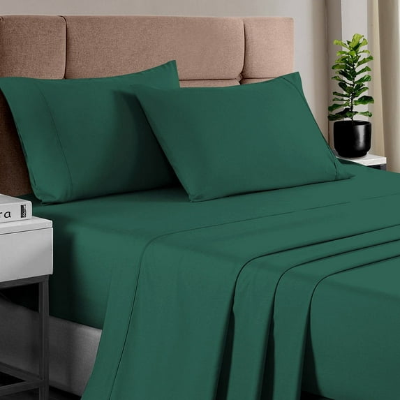Pizuna Queen Sheet Set 400 Thread CountBed Sheet Set - 100% Cotton Bed Sheets, Deep Pocket, Cooling & Breathable - Dark Green