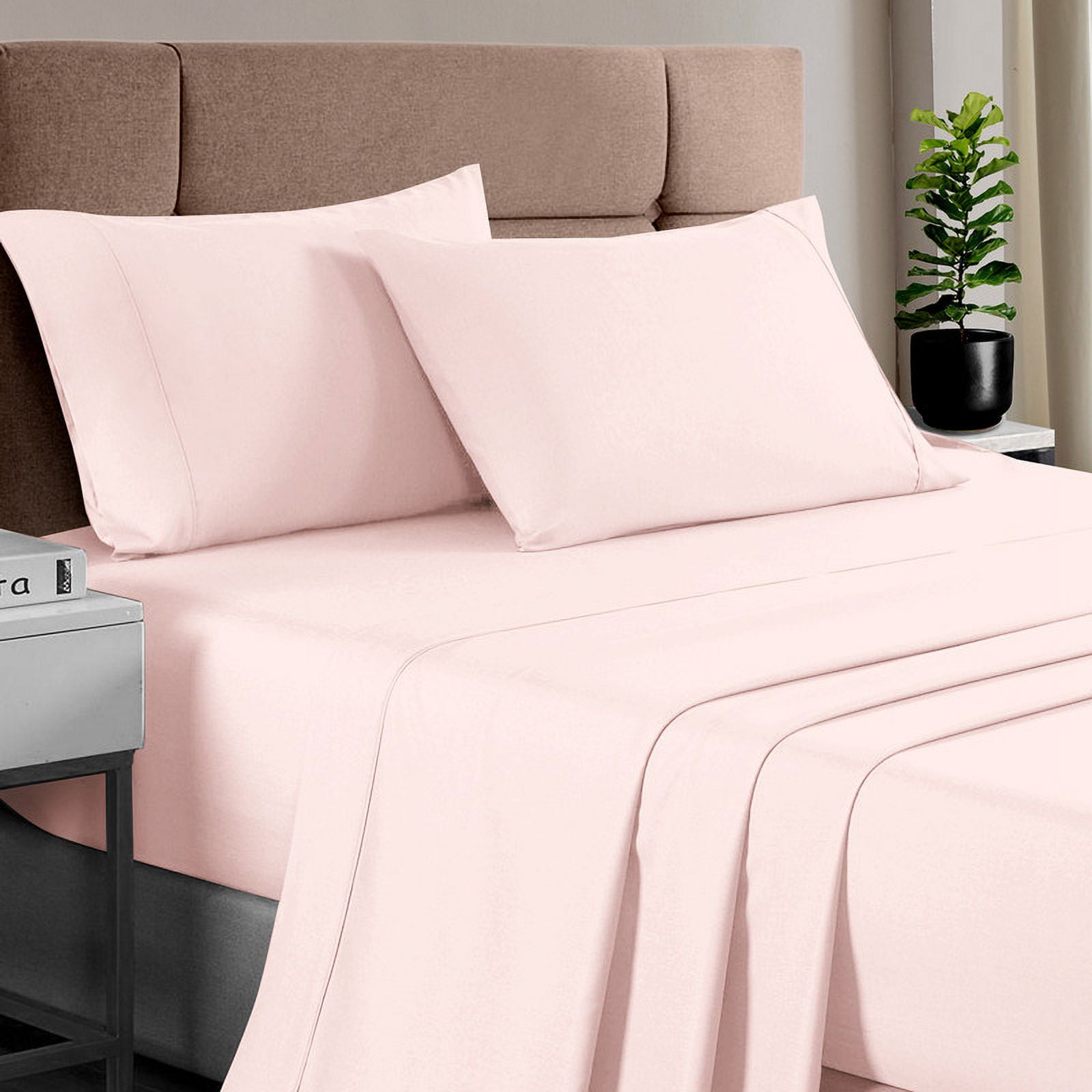 Pizuna 400 Thread Count Sheet Set Full Size Light Pink, 100% Long