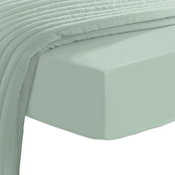 Pizuna Pure 100% Cotton Queen Fitted Sheet Only, Luxurious 400 Thread Count Long Staple Cotton Sateen Weave 15" Deep Pocket Fitted Sheet (Combed Sea Foam Queen Fitted Sheet Cotton)