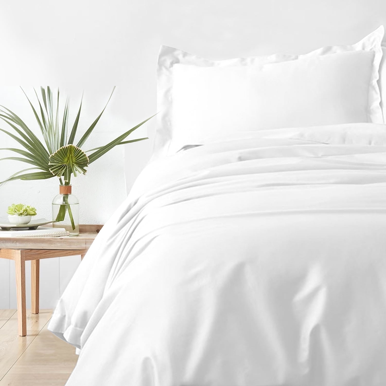 Full White Cotton Sateen Duvet Cover Set with Button Closure
