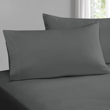 Pizuna Pure 100% Cotton Pillow Cases King Size Set of 2 Dark Grey, Luxurious 400 Thread Count Long Staple Cotton Sateen with Stylish 4" Hem (Combed Dark Grey Cotton Pillow Cases King)