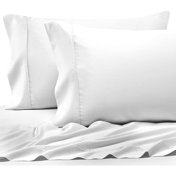 Pizuna Pure 100% Cotton Pillow Cases Queen Size Set of 2 White, Luxurious 400 Thread Count Long Staple Cotton Sateen with Stylish 4" Hem (Combed White Cotton Pillow Cases Queen)