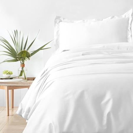 Pizuna Pure 100% Cotton Queen Duvet Cover with Shams, Luxurious 400 Thread Count Long Staple Cotton Sateen Weave with Hidden Button Closure (Combed White Cotton Duvet Covers Queen)