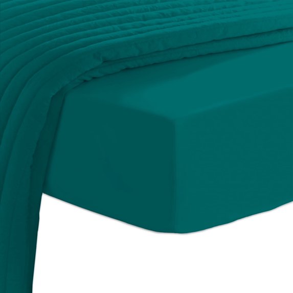 Pizuna Pure 100% Cotton Queen Fitted Sheet Only, Luxurious 400 Thread Count Long Staple Cotton Sateen Weave 15" Deep Pocket Fitted Sheet (Combed Teal Green Queen Fitted Sheet Cotton)