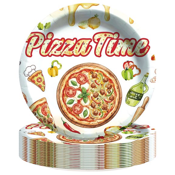 Pizza 1st First One Paper Plates Birthday Party Supplies Decorations 16pcs Tableware Disposable Dinnerware