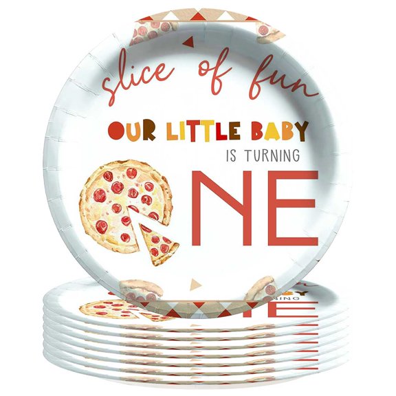 Pizza 1st First One Paper Plates Birthday Party Supplies Decorations 8pcs Tableware Disposable Dinnerware