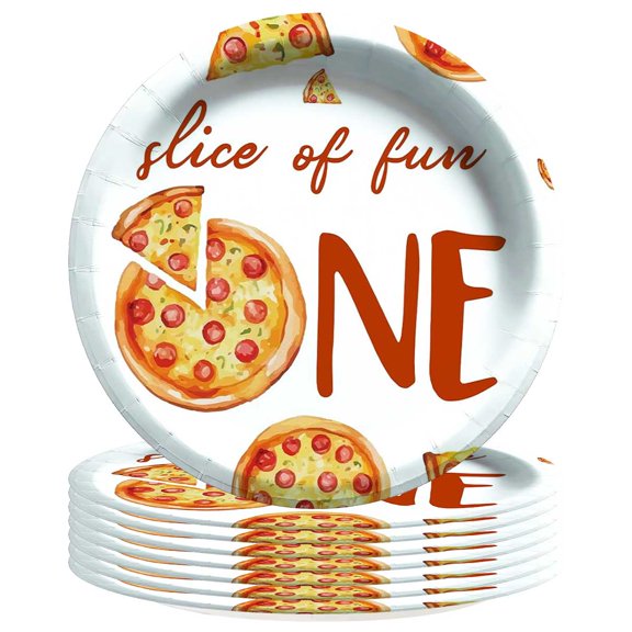 Pizza 1st First One Plates Birthday Decorations Party Supplies Tableware Disposable Dinnerware 8pcs