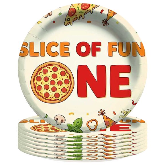 Pizza 1st First One Plates Party Supplies Birthday Decorations Tableware Disposable Dinnerware 8pcs