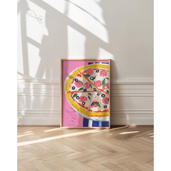 Pizza Art Print: Maximalist Kitchen Decor, Colorful Food Poster UNFRAMED
