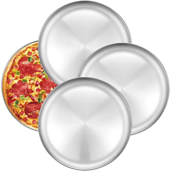 Pizza Baking Pan 12 Inch Stainless Steel Round Tray - Oven Sheet, Crisper, Healthy Cooking Pan for Pizza, 2 Pack