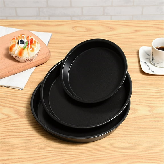 Pizza Baking Pan Under $5! Kadlawus Round Shallow Pizza Pan Household Bakeware, Non Stick Pizza Tray for Oven Baking, 3 Piece Pizza Pan Set 6 8 10 Inch, Carbon Steel Pizza Pan for Western Food Maker
