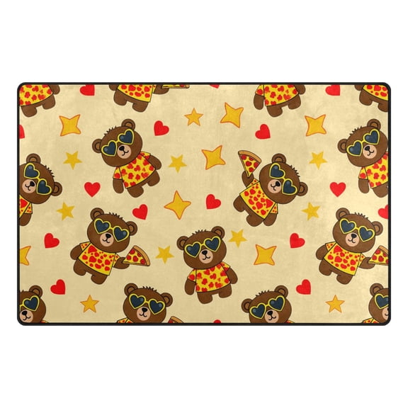 Pizza Bear Pattern Memory Foam Area Rug 31"x20" Non Slip, Absorbent, Fade Proof for Living Room, Bedroom, Office