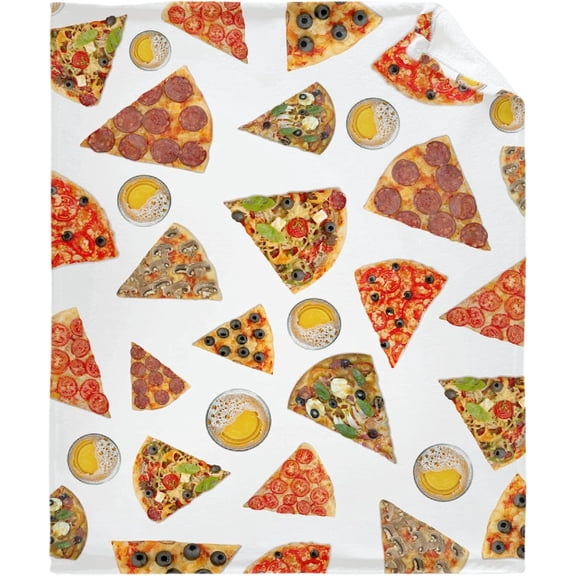 Pizza and Beer Blanket for Fall Winter Spring All Season Warm Fuzzy 40x30 in for pet Microplush Lightweight Thermal Fleece Summer Autumn Blankets for Couch Bed Sofa