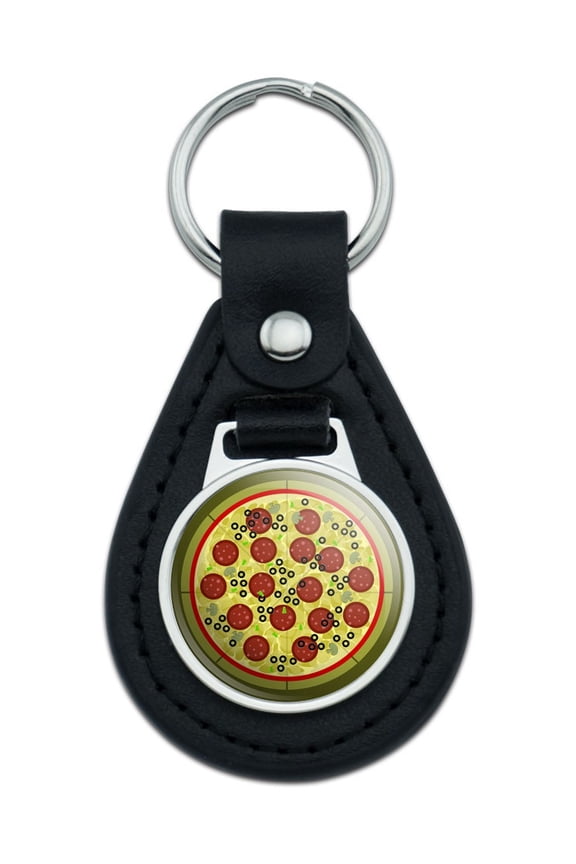 Pizza Black Leather Keychain