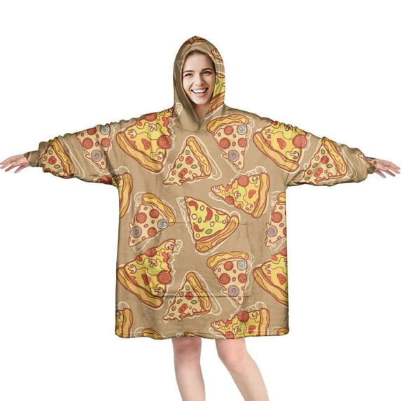 Pizza Blanket Hoodie Wearable Blanket Hoodie for Adults Sherpa All Patterns Oversized Sweatshirt Blanket with Pockets